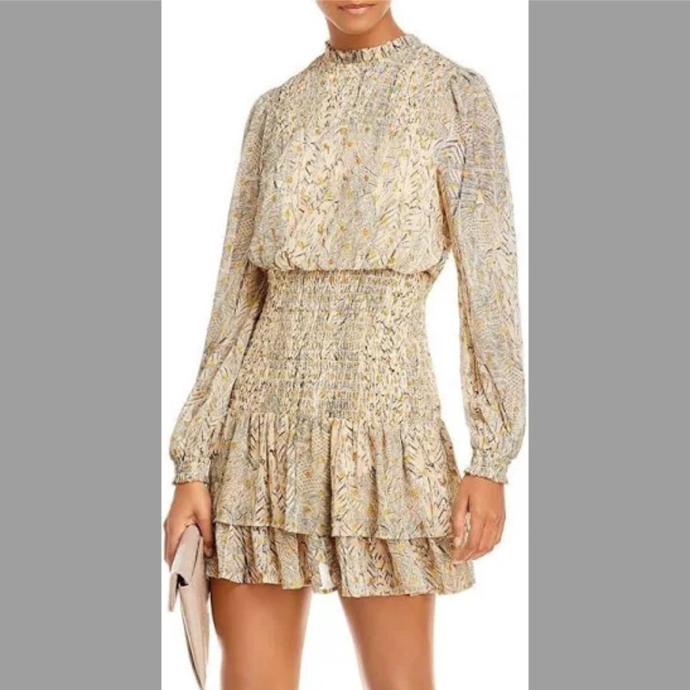 AQUA Tan Smocked Mini Dress